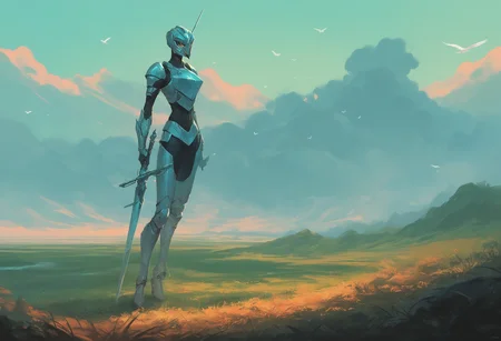 score_9, score_8_up, score_7_up, score_6_up, score_5_up, score_4_up, BREAK tall slim girl, armor, helmet, holding weapon, high contrast, vibrant colors, a giant mechanical knight in the distance, birds for scale,
<lora:ScenicHorizonsV2:1>, high contrast, vibrant colors, scenery,