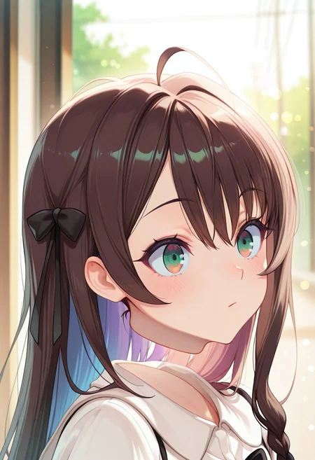 Masterpiece, ultra-detailed, best quality, 8K, illustration, absolutely eye-catching,
1girl, solo, alina, surreal yet charming visual, long hair, brown hair, ahoge, hair between eyes, brown eyes, hair ornament, resting, cute,
vibrant colors, aesthetic, portrait, bokeh, disembodied_head_smooth_shoulder,