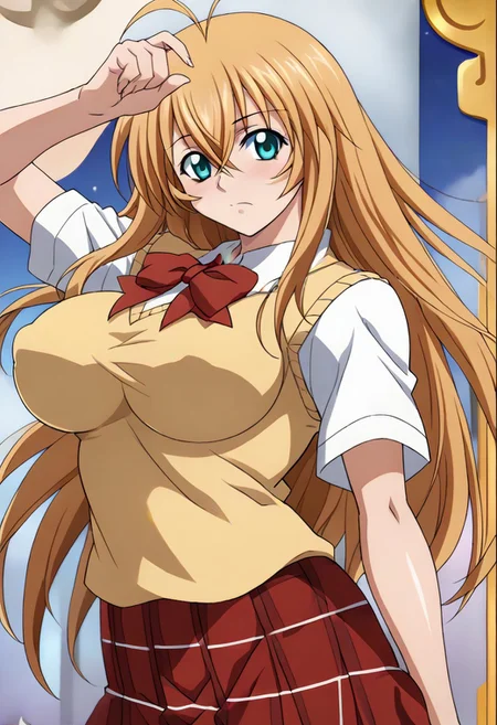 <lora:SonsakuhakufuPony_V01:1> sonsakuhakufupony, long hair, blonde hair, aqua eyes, hair between eyes, antenna hair, large breasts, sexy, glamor, school uniform, red bowtie, yellow sweater vest, red skirt, plaid skirt, <lora:flat_sdxl:-0.2> <lora:Fixhands_anime_bdsqlsz_V1:1>,,,,,,,,,,,,anime coloring, anime screencap, 1girl,Solo ,, anime,PUFFY nipple,huge breasts,,,official art, Uncensored ,Unedited ,,,,,,, ,,,,,,,