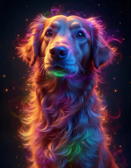 <lora:Aura_Flux-000015:1>,photography of dog with rainbow aura,