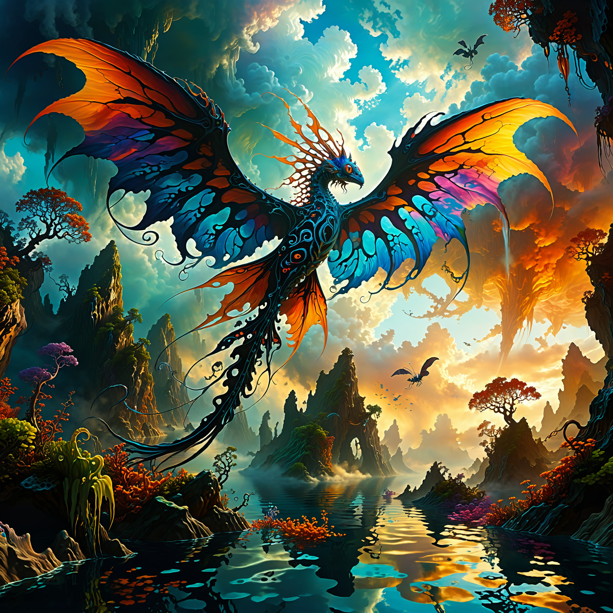 famous artwork inspired by (abzu:1.3) and (mark zug:1.3), gothic fantasy, fractal art, the "long-tailed foultitan" is an astonishing ethereal creature with downhippered colorful wings, it is well camouflaged amidst the hazy briscmeggling (floating islands:1.1) and (cloud-reefs:1.4) of the (eldritch planet:1.4) "xenon xaver", (old masters painting:1.1), (intricate details:1.1), <lora:lyco-style-envydramaticlightingxl01_digital_art-xl:0.56> <lora:midjourney_mimic-xl-by_andrexsel:0.48> <lora:more_artful-xl:0.4> <lora:extremely_detailed-detail_slider-v2-xl-by_ntc:1.0> <lora:envybetterhiresfixxl01-xl:0.0:hr=1.0>