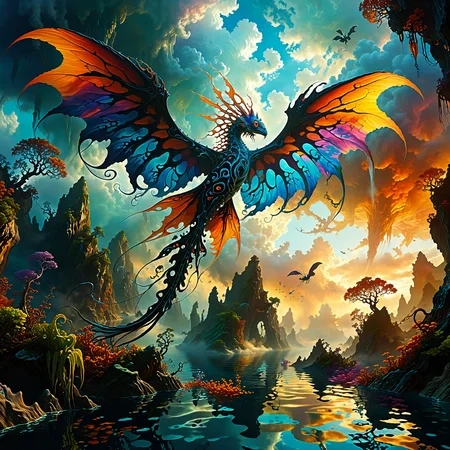 famous artwork inspired by (abzu:1.3) and (mark zug:1.3), gothic fantasy, fractal art, the "long-tailed foultitan" is an astonishing ethereal creature with downhippered colorful wings, it is well camouflaged amidst the hazy briscmeggling (floating islands:1.1) and (cloud-reefs:1.4) of the (eldritch planet:1.4) "xenon xaver", (old masters painting:1.1), (intricate details:1.1), <lora:lyco-style-envydramaticlightingxl01_digital_art-xl:0.56> <lora:midjourney_mimic-xl-by_andrexsel:0.48> <lora:more_artful-xl:0.4> <lora:extremely_detailed-detail_slider-v2-xl-by_ntc:1.0> <lora:envybetterhiresfixxl01-xl:0.0:hr=1.0>