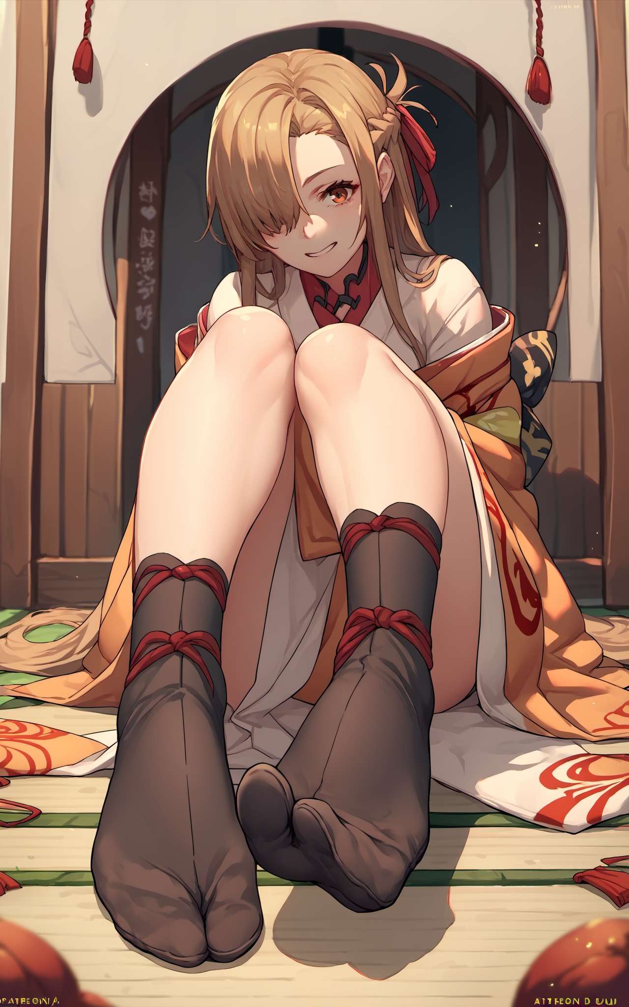 score_9,score_8_up,score_7_up,score_6_up,score_5_up,score_4_up,source_anime,1girl,<lora:tabi_pony-000015:0.8>,tabi,foot focus,black kneehighs, asuna \(sao\), kimono