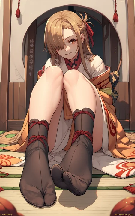 score_9,score_8_up,score_7_up,score_6_up,score_5_up,score_4_up,source_anime,1girl,<lora:tabi_pony-000015:0.8>,tabi,foot focus,black kneehighs, asuna \(sao\), kimono