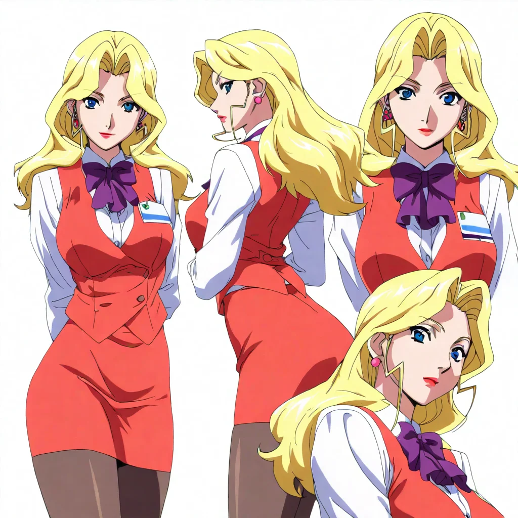masterpiece,high score,great score,absurdres,solo,anime coloring,looking at viewer,<lora:character_Sheet_XL:0.5> character sheet, multiple views, white background,<lora:AliceNonoyama hassakuill30:1> alicenonoyama, blonde hair, long hair, blue eyes, lipstick, earrings,vest,shirt,bow,skirt,pantyhose,
