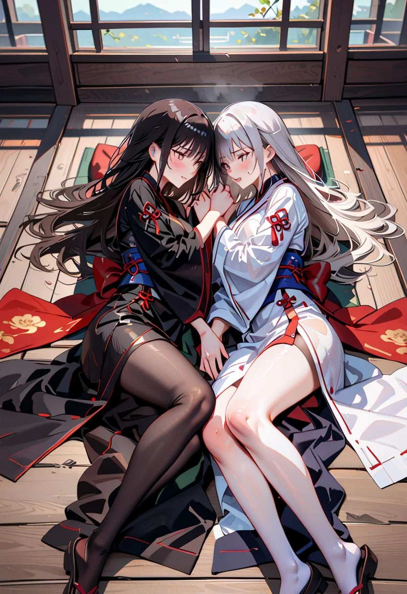 (Masturbation_X), 2girls, mutual (masturbation), arms (crossed),
(masterpiece), (best quality), 4K, (ultra high res), (extreamly detailed), sharp lines,
black long hair (left), white short hair (right),
black cheongsam (left), white hanfu (right),
Black stockings (left), white stockings (right),
(Intricate clothing), (ornate decorations),
Orgasm face,
lie on the floor, (Tai Chi), (Ying Yang),
Chinese architecture, Chinese decoration,