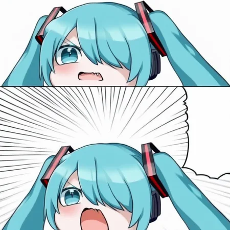 1GIRL hatsune miku 2KOMA HAIR OVER ONE EYE FANG COMIC OPEN MOUTH EMPHASIS LINES