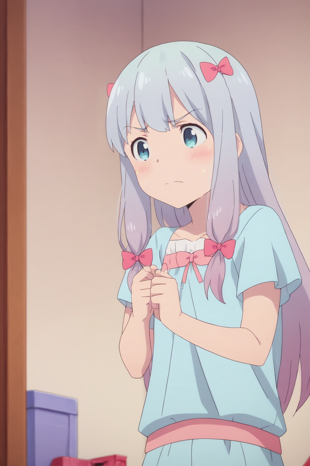 rating safe, score_10, score_8_up, score_7_up, score_6_up, uncensored, anime screencap, flat shadows BREAK izumi sagiri, upper body