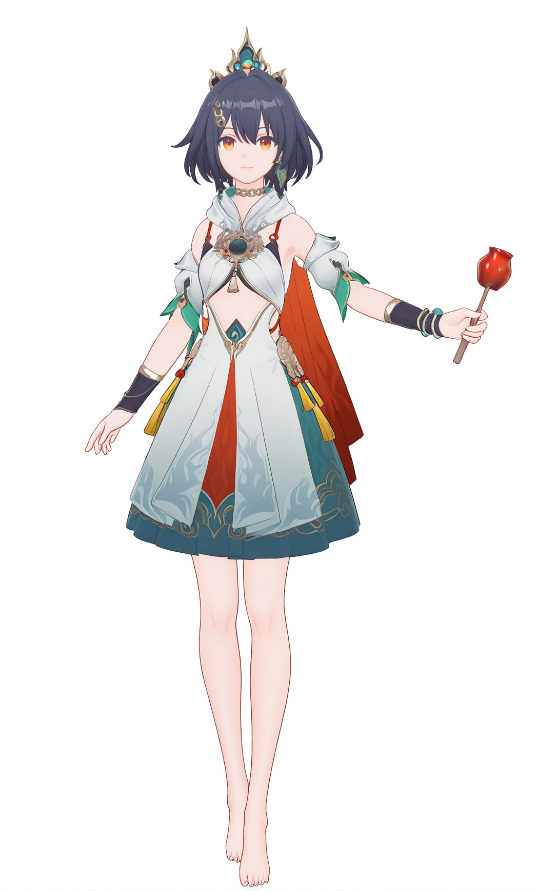 8k, best quality, masterpiece, (ultra-detailed), (high detailed skin), (white background:1.3), 
(full body:1.25), (white background), standing, looking at viewer, (solo:1.3), completely  white background, holding, candy_apple, 
<lora:yunli-atw-Tanger-000014:0.7>, yunli, default clothes, 1girl, solo, barefoot, dress, jewelry, 
(beautiful_face), ((intricate_detail)), clear face, 
((finely_detailed)), fine_fabric_emphasis, 
((glossy)), full_shot, <lora:xl_figure style(kohaku_Delta)6:0.6>, figure style, photorealistic, photo \(medium\),