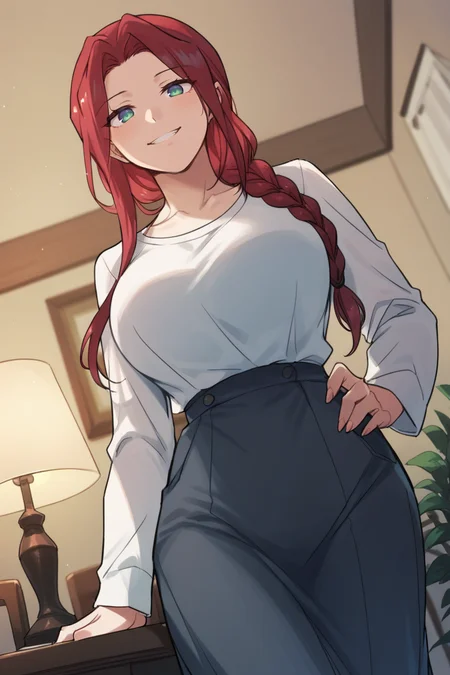 (score_9, score_8_up, score_7_up), <lora:Astina_Lette__The_Lady_and_the_Beast:0.7> , 1girl, AstinaLette, green eyes, red hair, long hair, Going-out clothes, single braid, smile, cowboy shot, (from below), extreme angle, large breasts, looking at viewer, looking down, solo, BREAK
indoors, living room, chair, table, plant, lamp, <lora:porforever_style_pony_v1:0.5> , por4ever,