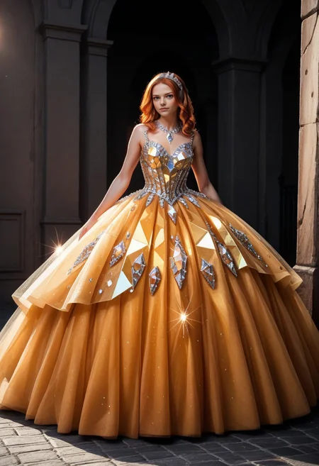 score_9, score_8_up, score_7_up, rating_safe, Fixhand,
concept art, realistic, dark theme, low light, 1girl, solo.
Ginger hair, Blue eyes. ((Long legs:1.5))
CrinolineDress, crystalline dress