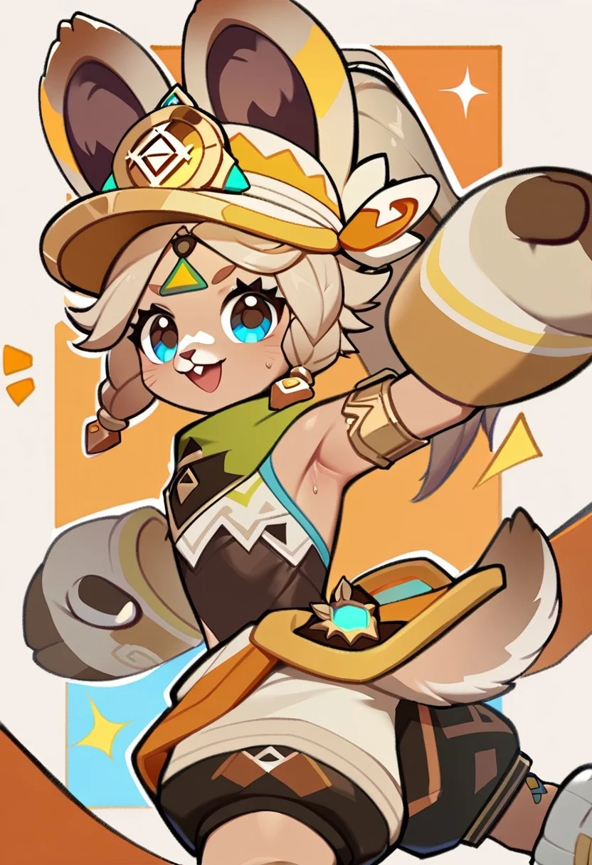 <lora:kachina_(genshin_impact):1>,kachina_(genshin_impact),gloves,socks,bare_shoulders,open_mouth,armlet,:d,animal_hands,looking_at_viewer,forehead_mark,solo,1girl, sweating, sweat drops, big boobs,thin,skinny,presenting tail,shorts,back view, looking back, v hand ,tail, short tail,armpit,arm up,cute,anime,possmach,gray fur,furry,
fur, fluffy fur, whiskers, rodent, source_furry, source_anime Score_9, score_8_up, score_7_up, score_6_up,furry,furry,furry chinchilla, By kekitopu