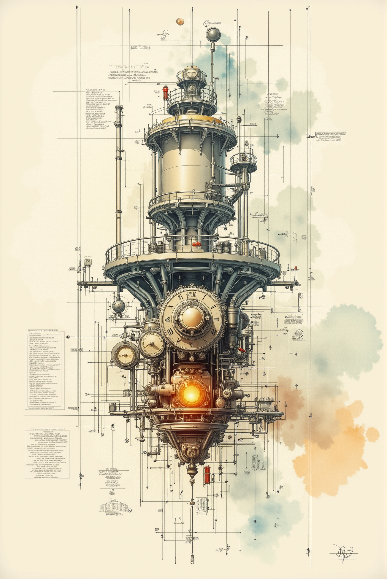 <lora:Vintage_sketch_style_v.1:0.8> VintageSketch style. An intricate vintage industrial design sketch, slightly colored with watercolor.