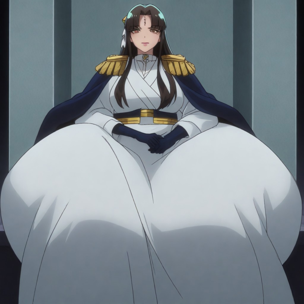 1girl,solo,thick thighs, (sitting on lap),Exquisite visuals, high-definition,masterpiece,best quality ,Beautiful Fingers,Beautiful long legs,Beautiful body,Beautiful Nose,Beautiful character design, perfect eyes, perfect face,expressive eyes, looking at viewer, official art,extremely detailed CG unity 8k wallpaper, dark lighting, Bright_Front_face_Lighting, (masterpiece:1.0),(best_quality:1.0), ultra high res,4K,ultra-detailed, photography, 8K, HDR, highres, absurdres:1.2, film grain, bokeh:1.2, lens flare, (vibrant_color:1.2), (beautiful_face:1.5), masterpiece, best quality, professional, solo, 4k,detailed,michiko, long_hair, black_hair, epaulettes, facial_mark, yellow_eyes, forehead_mark, japanese_clothes, black_gloves, hair_ornament, cape, makeup  ,gorgeous face, beautiful eyes, happy, thick thighs, beautiful face, (chubby), (fat), ((milf)), hearts, seductive, (wide hips), bangs, looking at viewer,(gigantic ass:1.9),huge thighs