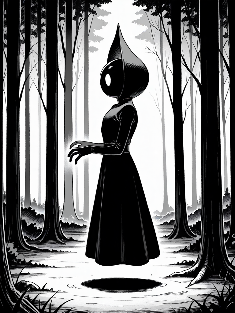 <lora:IL_flatwoods_monster:1>,flatwoods_monster/(Character/),forest,monochrome,floating,no humans,from side,blank eyes,, masterpiece,best quality,amazing quality,very aesthetic,absurdres,