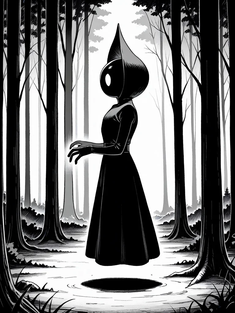 <lora:IL_flatwoods_monster:1>,flatwoods_monster/(Character/),forest,monochrome,floating,no humans,from side,blank eyes,, masterpiece,best quality,amazing quality,very aesthetic,absurdres,