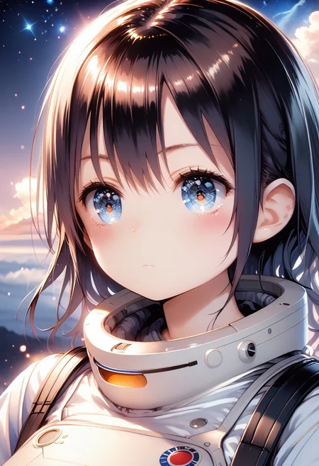 score_9, score_8_up, score_7_up, 1girl,FujisakaLP,high definition eyes, (masterpiece), (best quality), (ultra detailed),(disheveled hair),(illustration), female astronaut j0rd7nj0n3s in space, beautiful face, realistic photo, (portrait), [smoke], [haze], natural lighting, shallow depth of field, photographed on a Canon EOS-1D X Mark III, 50mm lens, F/2.8, (intricately detailed, hyperdetailed), ((RAW color)), sharp focus, HDR, 4k resolution, Cinematic film