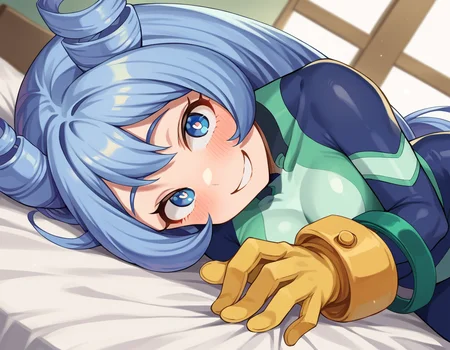 score_9, score_8_up, score_7_up, source_anime,
nejirehadou, <lora:nejire-hadou-ponyxl-lora-nochekaiser:1>
nejire hadou, blue eyes, blue hair, long hair, smile,
horns, blue bodysuit, bodysuit, drill hair, gloves, green bodysuit, multicolored bodysuit, multicolored clothes, yellow gloves,
indoors, bed, bed room, on side, blush, drunk,
looking at viewer, dutch angle, cowboy shot,