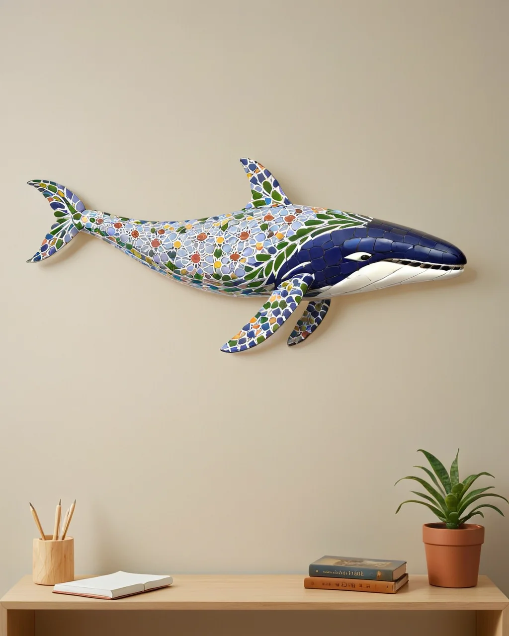 concept art, elegant, Ancient whale, side lit, 35mm, made of Moroccan mosaic print, <lora:Zellij:1.0> zlj-xl,