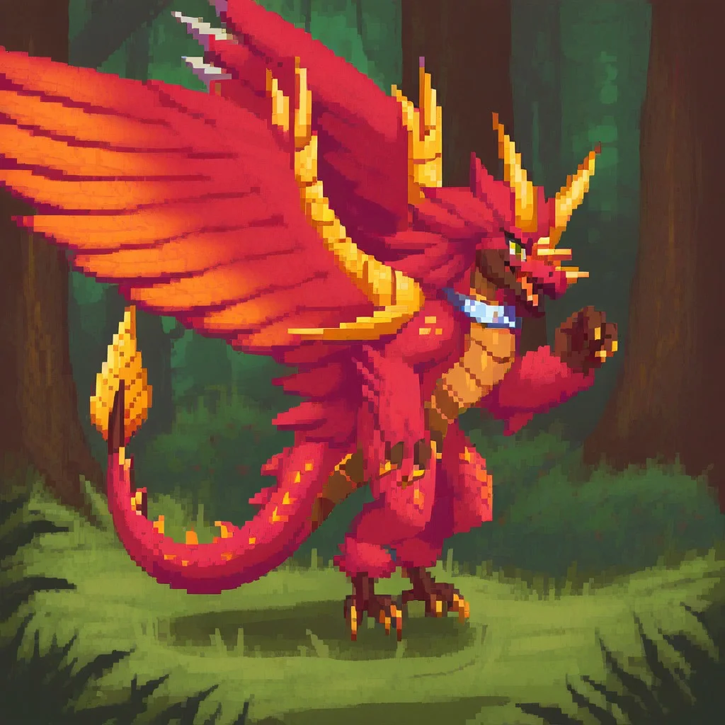 Yharon, golden horns, tail, dragon, bird, claws, no human, 4 eyes, feathered wings, talons, sharp teeth, intricate wing details, red and gold scales, glowing emerald eyes, large fiery wings with orange and green feathers