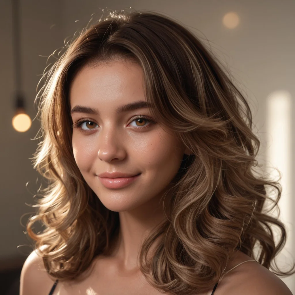 score_9, score_8_up, score_7_up, realistic, raw lighting, detailed, (warm colors, bokeh), score_9, score_8_up, score_7_up, realistic, raw lighting, detailed, (warm colors, bokeh), 18 year old, soft smile, ((mulatto skin)), (dark brown hair with blonde highlights wavy hair) (light brown_eyes),mcvalensia, portrait, <lora:mcvalensia:1>