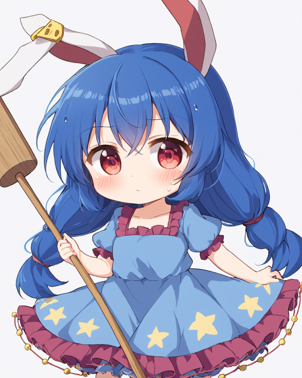 seiran \(touhou\),1girl, solo, tears, chibi, pout, blue_dress, :t, mallet, blush, white_background, short_sleeves
<lora:seiran_(touhou)_image1670_2023-12-20-000010:1>,star-shaped_pupils,symbol-shaped_pupils,. gorgeous,key visual, vibrant, studio anime,award-winning, professional, highly detailed,high budget, cinemascope