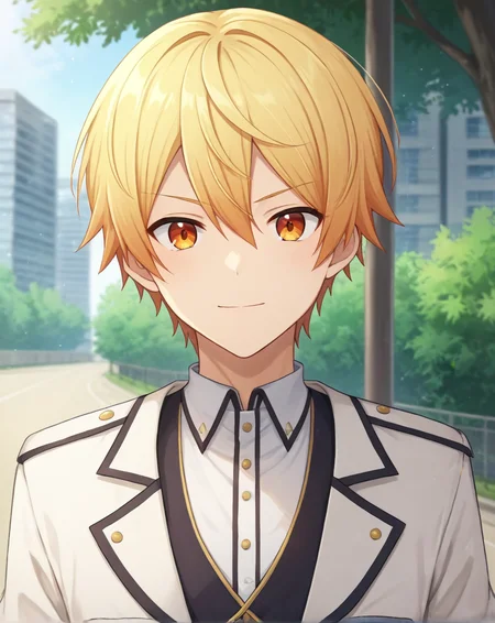 score_9, score_8_up, original style, depth of field, BREAK, rating_safe, 1boy, solo, male focus, cowboy shot, <lora:tenma_tsukasa_pony:1> tenma_tsukasa_pony, blonde hair, orange eyes, short hair, hair between eyes, bangs, skinny, outdoors, day, <lora:sdxl_lightning_8step_lora:1> <lora:xl_more_art-full_v1:0.5>