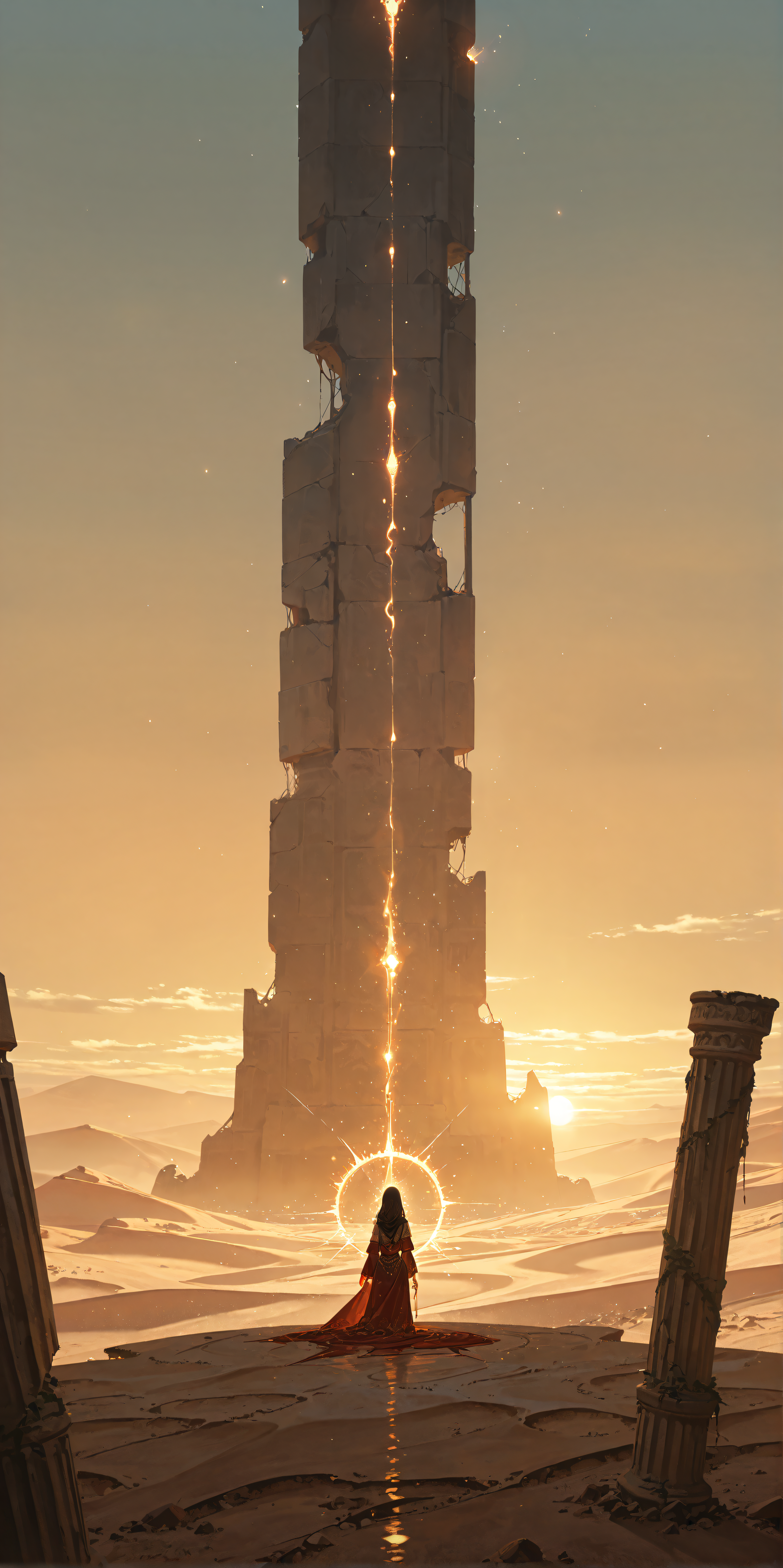 masterpiece, best quality, amazing quality, very aesthetic, absurdres,  newest, scene,
A sprawling desert landscape dotted with ancient ruins and mysterious monoliths, glowinglora,
masterpiece, best quality, amazing quality, very aesthetic, absurdres,  newest, scene,