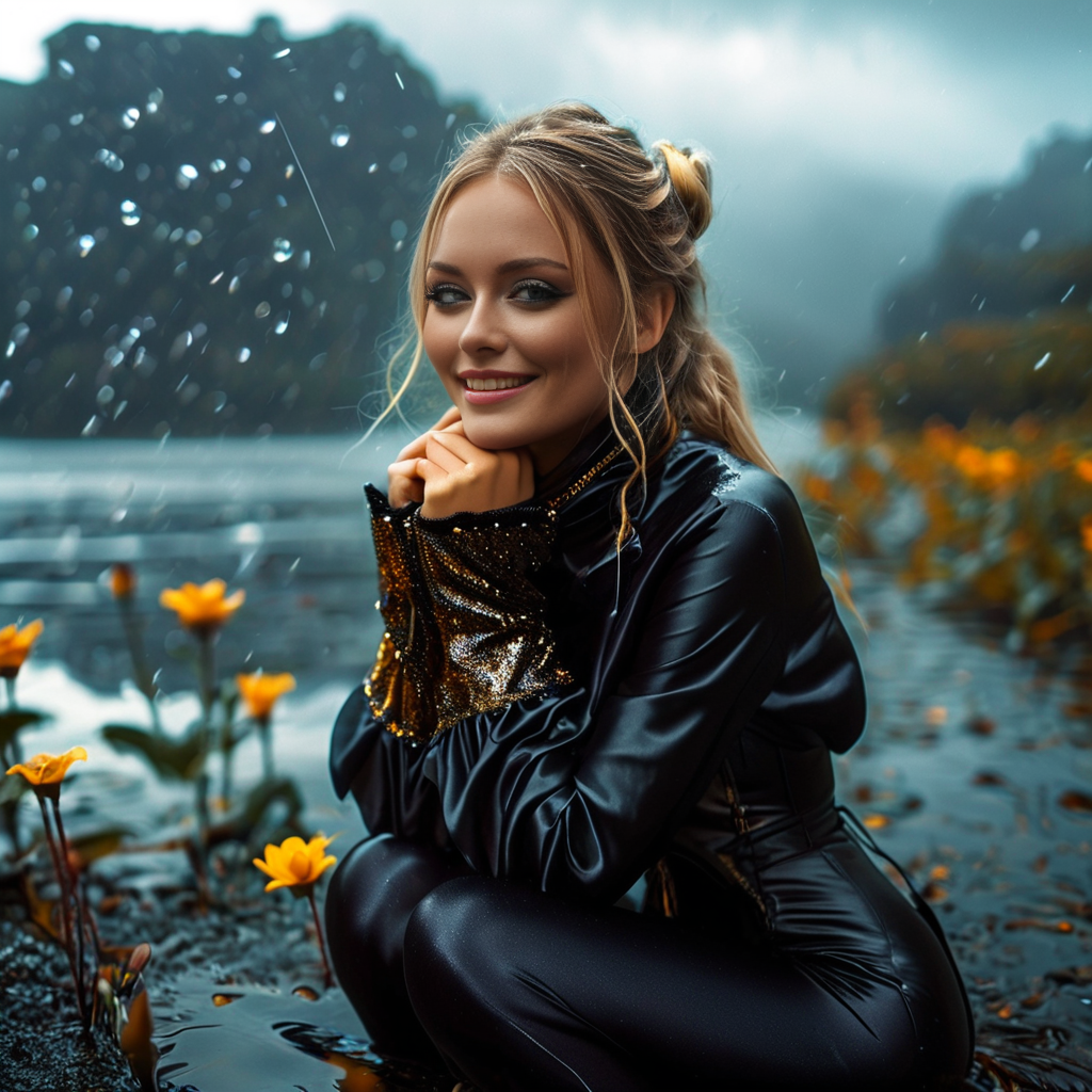 (((dark cinematic still with dark vibes))),one squatting  screaming swedish women,<lora:spandex_leggings_v1-000001:0.7> spandex_leggings ,  satin Leg warmers ,satin_scarf_blindfold,smile,beautiful eyes,tea,stormy weather,landscape,gleaming diamond palace with golden accents , radiating light, amidst brilliance, glittering professional photography, macro, natural lighting, ,happy,sky,flower ,water,canopy,glitter,luster
 <lora:satin_scarf_blindfold:0.4>
<lora:MJ52:1>
