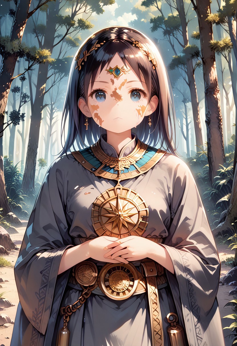 score_9, score_8_up, score_7_up, 1girl, FujisakaLP, high definition eyes, (masterpiece), (best quality), (ultra detailed),(illustration), beautiful girl in gray robe standing in the dark forest, epic style, octane render, desert composition, beautiful face, hyperrealistic, oil on canvas, award-winning, masterpiece,