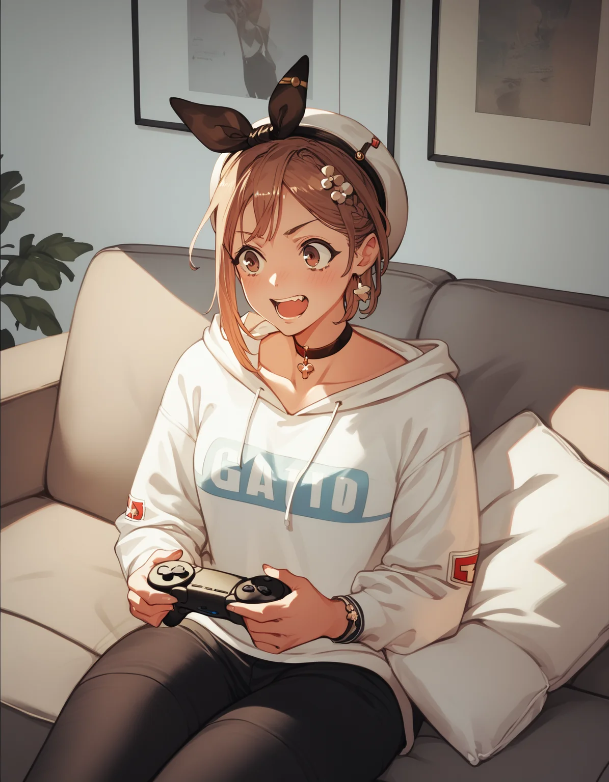 score_9, score_8_up, score_7_up, score_6_up, score_5_up, score_4_up
<lora:reisalin-stout-ponyxl-000030:1> reisalin stout, choker, beret, streetwear, techwear, fashion,
playing games, playstation controller, excited, sitting, couch, living room