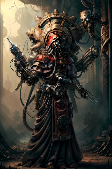 ((masterpiece,best quality)), absurdres, BREAK
mechanical arms, robes, hood, BREAK
((techpriest)), cyborg, mechanical face, mechanical limbs, gas mask, mechanical tentacles, (mechanical backpack), blue cloak, BREAK
1other, solo, holding gun, weapon, gun, firearm, BREAK
(MahabharataPunkAI),