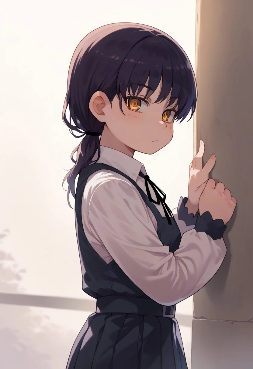 (zPDXL3),
(zPDXLxxx), 
1girl, 
solo, 
AsaXYoruSDXL,
long hair,
black hair,
brown eyes,
ribbon,
low twintails,
school uniform,
yellow eyes,
white shirt,
collared shirt,
black dress,
black ribbon,
pinafore dress,
sleeves dress,
long sleeves,
neck ribbon,
sittng,
watching tv.
medium shot, 
side view,
looking at viewer,
