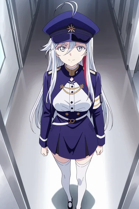 anime screencap, anime coloring, detailed face, masterpiece, best quality, very aesthetic, absurdres, volumetric lighting, official style, amazing quality, ultra detailed, highres, amazing quality, scenery, beautiful detailed hair, beautiful detailed eyes,
<lora:StS-Illustrious-Detail-Slider-v1.0:4>
<lora:Lena_Vladilena_Milizé_86_-Eighty_Six-_-_Illustrious:1>
in an office
Lena (character), 1girl, solo, long hair, silver hair, silver eyes, hair between eyes, antenna hair, muticolored hair, streaked hair, red hair, Military hat, military uniform, blue headwear, blue jacket, white shirt, zettai ryouiki, white thighhighs
light smile, looking at the viewer, facing the viewer, full body shot,