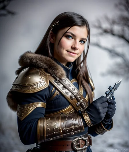 solo mid shot portrait photo of a riften guard from skyrim
fantasy background, charming smirking
by Anne Stokes and Peter Mohrbacher ultra realistic highly detailed intricate photorealistic analog style photograph sharp focus on eyes, cinematic lighting