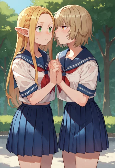 score_9_up score_8_up score_7_up, source_anime, 2girls falin, marcille, serafuku, school uniform, pleated skirt
<lora:falin_marcille_pony_d16:1>