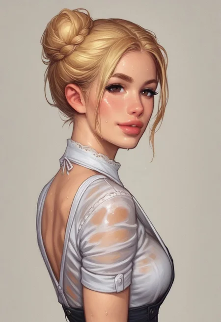 from front, (((front view))), 1girl, illustration, comic style, looking at viewer, highly detailed, source_comic_illustration, from front, 1girl, illustration, comic style, looking at viewer, highly detailed, source_comic_illustrationskinny, looking at viewer, 1girl, masterpiece, best quality, cowboy shot, girl, realistic drawing, anime, by Sam Yang, sharp highly detailed 2d illustration, comic art, (hyperrealism, soft light, sharp), (anime:0.5), BREAK
from side, looking back, (((standing in front of an old pickup truck))), long legs, perfect ass,
shiny skin, artistic,
BREAK
parted lips, seductive smile, lustful, excited, short white sundress, transparent, sweat, dirty, BREAK
gorgeous 24 yo woman, dark brown eyes, proportional eyes, slim, teasing, gorgeous, BREAK
honey blonde hair, hair bun, messy hair, BREAK
working on a farm, fields, workhorses, light particles,
(8k), (movie lighting), (dramatic lighting), (sharp focus),
<lora:fl1ntsXLP:0.5>
((full-clothed)),
BREAK
strange world background score_9, score_8_up, score_7_up, score_6_up, source_cartoon, rating_explicit, Expressiveh, ((((upper body, portrait))))), dynamic pose, dynamic pose