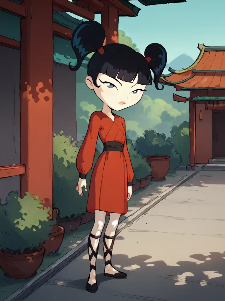 <lora:KimikoPony1.0:1> kimiko 1girl, black hair, solo, twintails, bangs, long sleeves, red dress, blunt bangs, looking at viewer,looking at viewer,outdoors, score_9, score_8_up, score_7_up, score_6_up <lora:Smooth Anime Style LoRA XL:1>