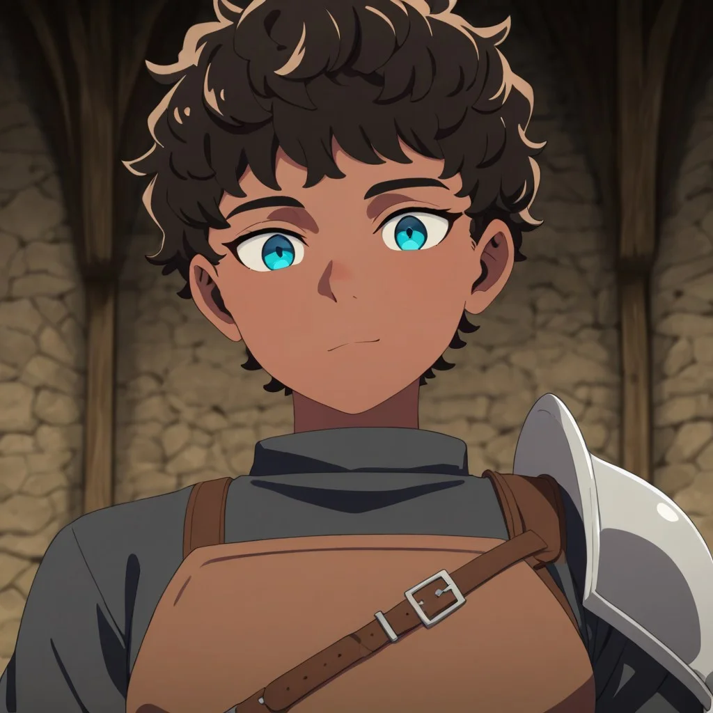 masterpiece, best quality, newest, absurdres, highres,
DMStyle-DmpackV1.0, official style,
DMPACK-1-Kabru, dark skin, dark-skinned male, brown hair, curly hair, armor, blue eyes,