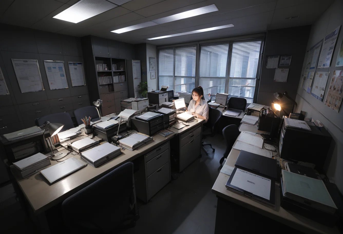 ,ruanyi0945,office,indoors,<lora:0945 police office_v1_pony:0.8>, score_9,score_8_up,score_7_up,,8k,1girl,solo,,