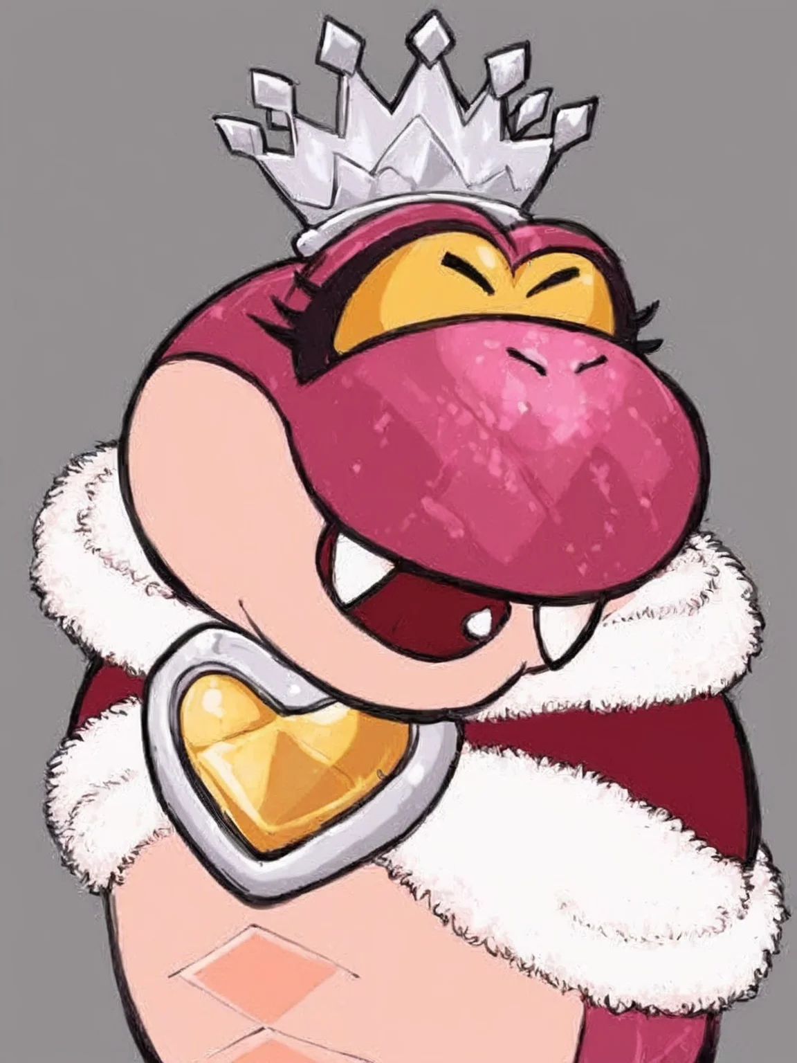 source_furry,
score_6.
score_7,
2d,
anime,
<1girl:1.5>,
<solo:1.5>,
<simple background:1.5>,
<white background:1.5>,
queen_hisstocrat, pink_snake, no humans, grey background, solo, crown, fangs, open mouth, closed eyes, simple background, pokemon (creature), fur trim, tongue, smile,
<lora:Queen_Hisstocrat-PonySDXL:1> queen_hisstocrat,
<lora:Pony_DetailV2.0:1>,