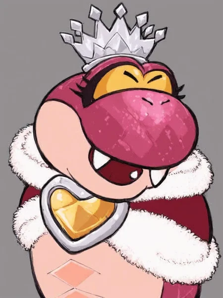 source_furry,
score_6.
score_7,
2d,
anime,
<1girl:1.5>,
<solo:1.5>,
<simple background:1.5>,
<white background:1.5>,
queen_hisstocrat, pink_snake, no humans, grey background, solo, crown, fangs, open mouth, closed eyes, simple background, pokemon (creature), fur trim, tongue, smile,
<lora:Queen_Hisstocrat-PonySDXL:1> queen_hisstocrat,
<lora:Pony_DetailV2.0:1>,