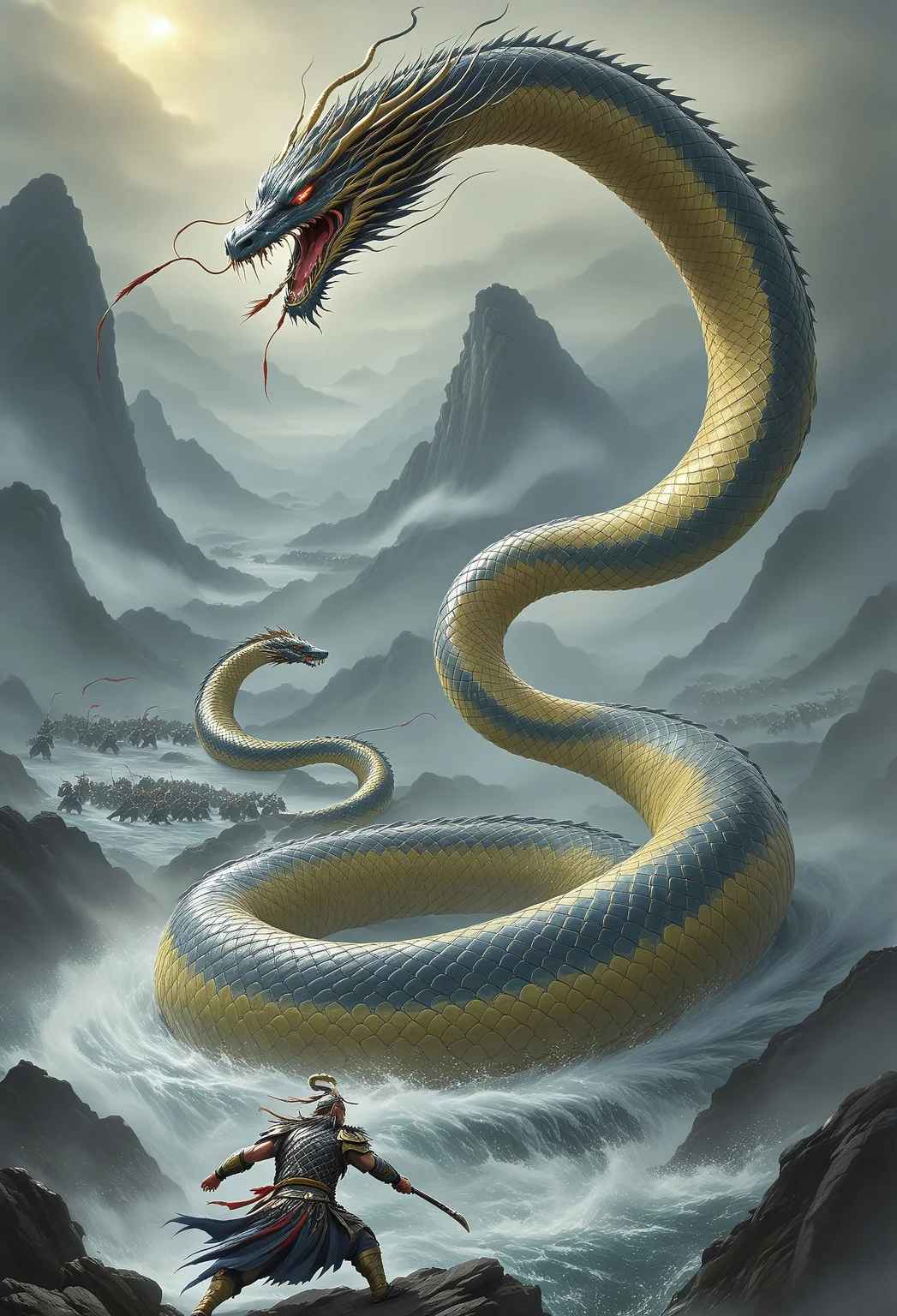 Sinoink VALHERO a huge snake dragon fighting at the battle of ragnarok