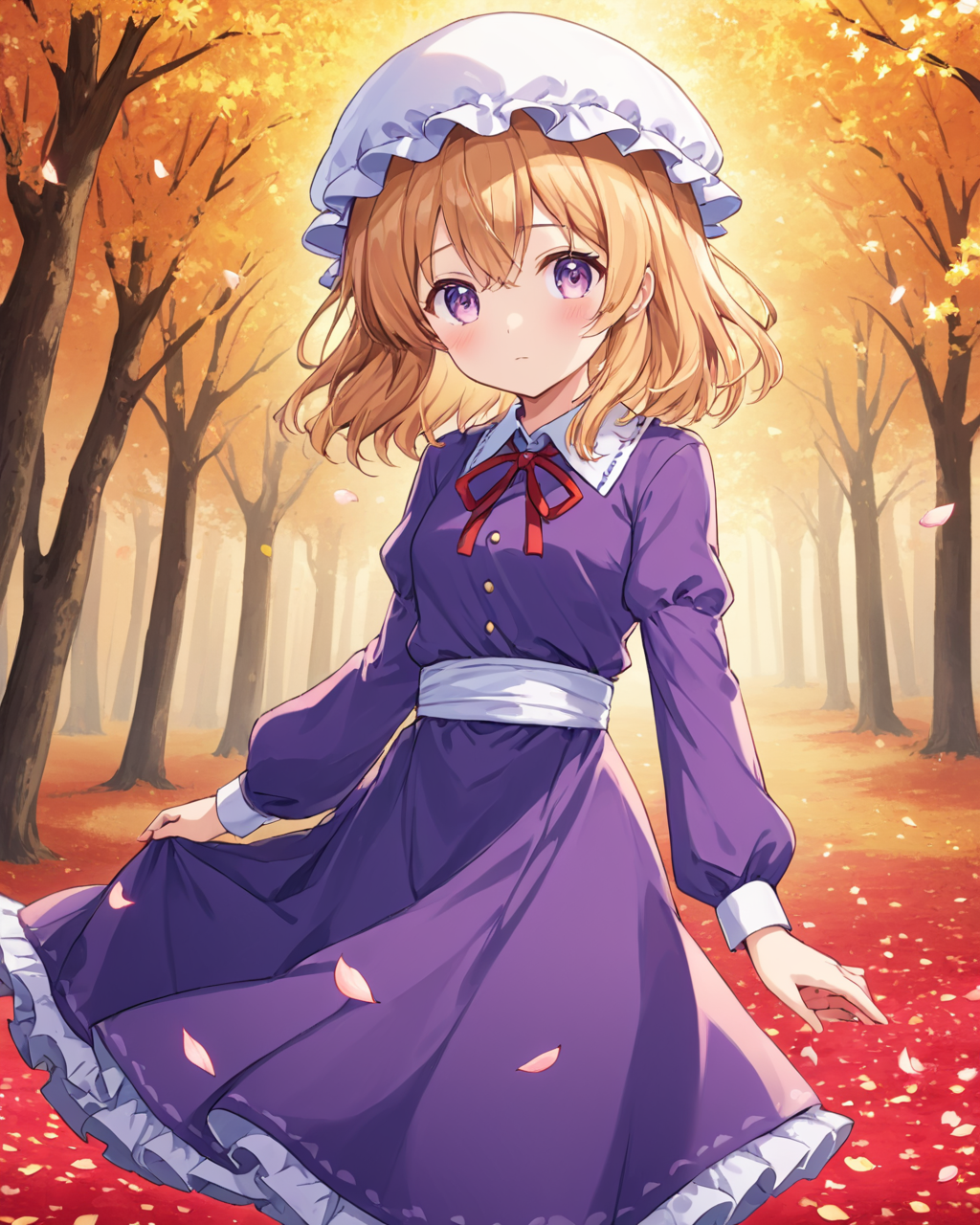 maribel hearn,1girl, solo, tree, petals, pantyhose, looking_at_viewer, ribbon, long_sleeves, sash, blush, mob_cap, purple_dress
<lora:maribel_hearn_image1596_2023-12-20-000014:1>,star-shaped_pupils,symbol-shaped_pupils,. gorgeous,key visual, vibrant, studio anime,award-winning, professional, highly detailed,high budget, cinemascope