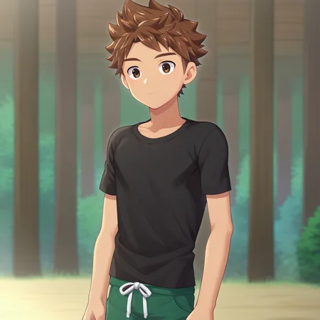 dark brown eyes, brown hair, 1boy, short hair, solo focus, solo