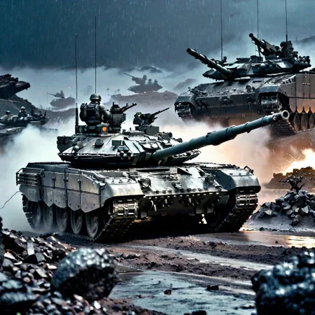 1 tank, analog gloomy (close up shot) photo of a convoy of (T-90M tank, <lora:T-90M (bakkked vvae):0.76>),firing cannon, (in a rocky alien planet (at midnight)), (surrounded by arachnids from starship troopers), ((heavy rain)), thunderstorm, lightning in the background, (horror movie), ((nighttime)), (midnight), High Detail, Sharp focus, ((photorealism)), ((realistic)), best quality, 8k, award winning, dramatic lighting, epic, cinematic, masterpiece, backlit, contrejour, rim light, ambient fog:1.4, dutch angle, depth of field, volumetric lights, (((city))), (((abandoned city)))
