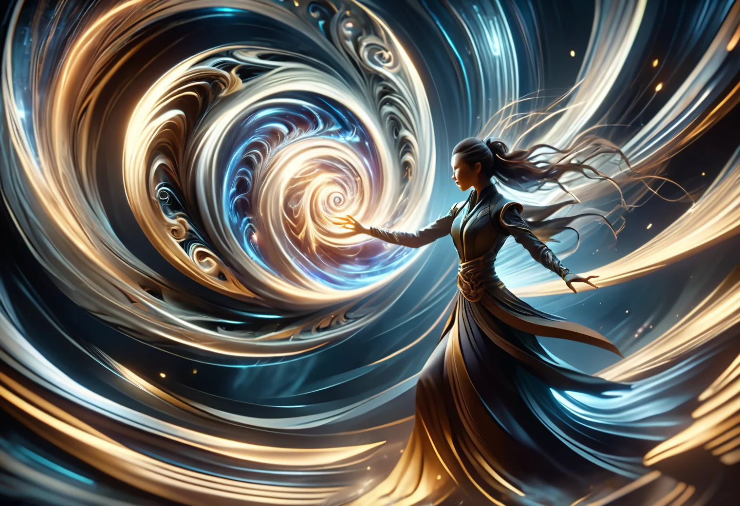 hyper detailed masterpiece, dynamic, awesome quality,female caster casting swirling vortex of wind, bends and distorts the ai, gentle embrace, dancing around an invisible core, pulse DonMM4g1cXL <lora:DonMM4g1cXL_v1.2:1>