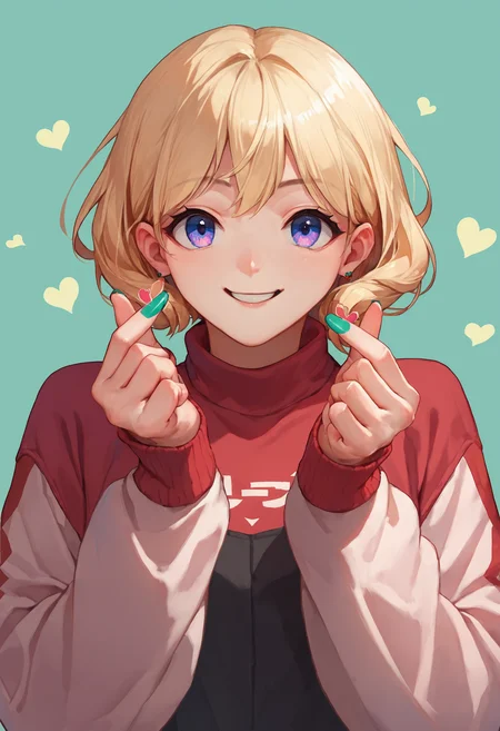 score_9_up score_8_up score_7_up, source_anime, 1girl, double finger heart, smile
<lora:finger_heart_korean:1>