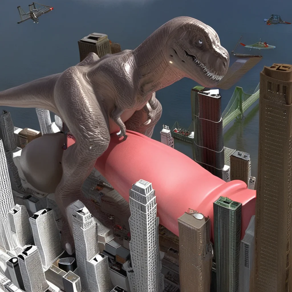 no humans, rampage, sky, blurry, vehicle focus, what, battle, teeth, multiple boys, blue sky, night, building, jet, sharp teeth, helicopter