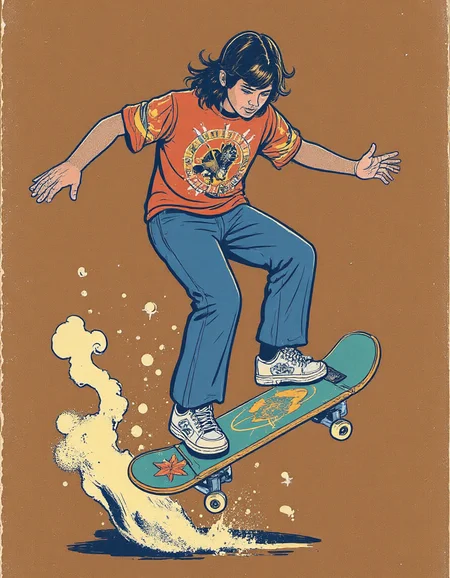 an illusttation of a skateboarder doing an ollie, intricate, highly detailed, digital painting, artstation, matte, sharp focus, in the style of st3v3n_r0hod3s